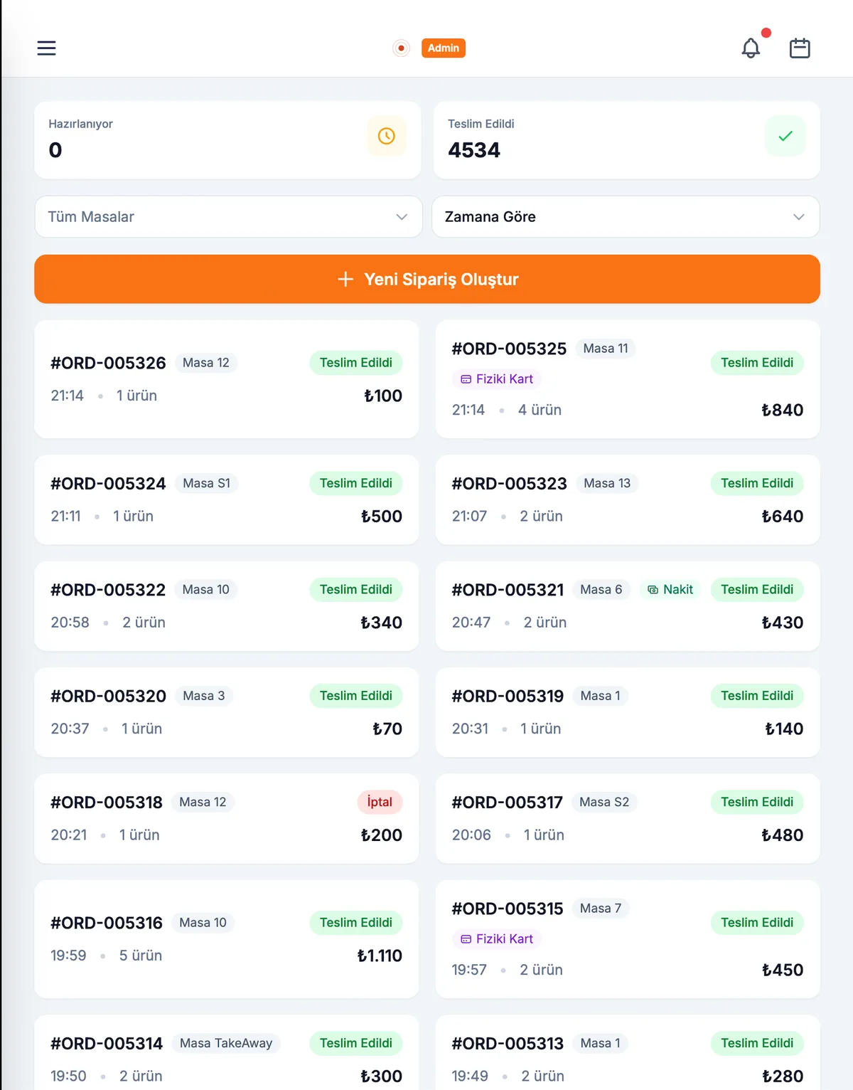 Mevcut POS ekranında çalışan Ordr. sipariş paneli